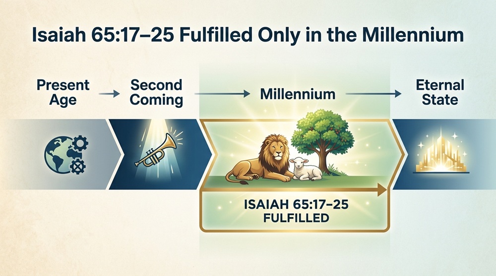 Timeline of dispensational view 1: Isaiah 65:17-25 fulfilled only in the Millennium.